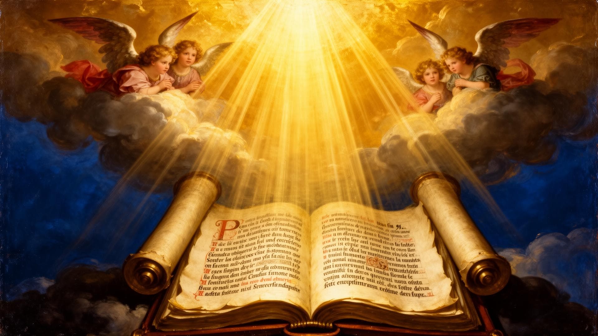 Arte sacra representando o céu com anjos em arte sacra.