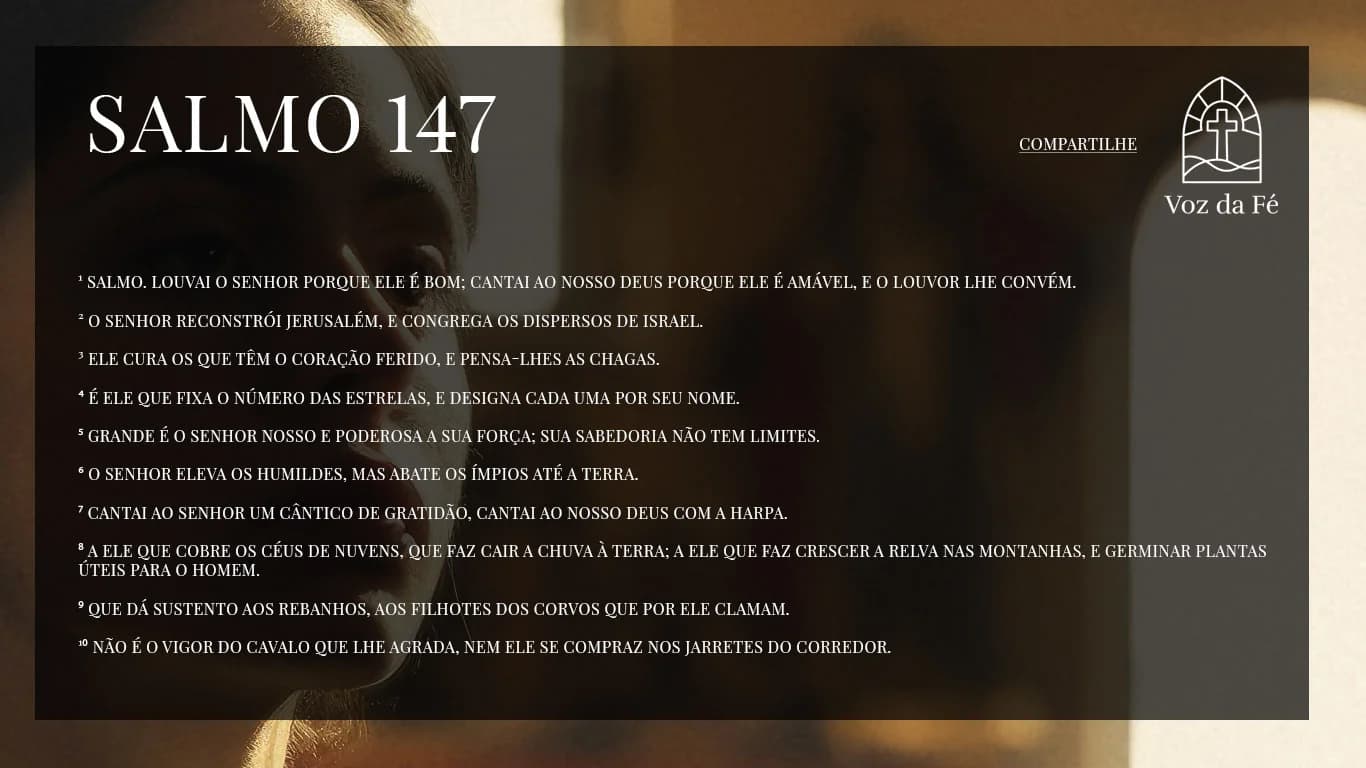 Rosto de uma mulher dentro da igreja, rezando, iluminação de janela e direta, Salmo 147 escrito